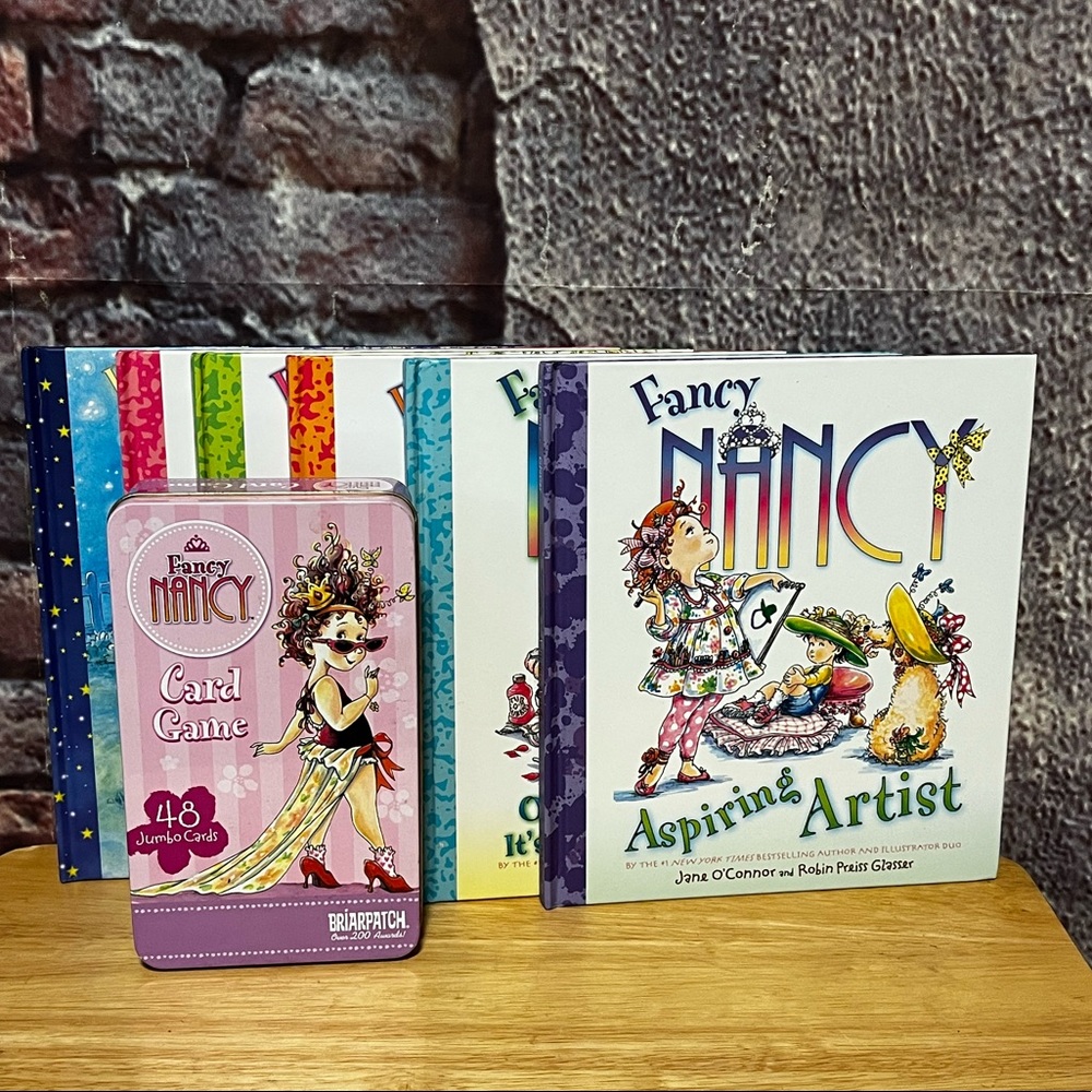 Fancy Nancy 6 Books & 48 Jumbo Card Game in Tin Nice Set